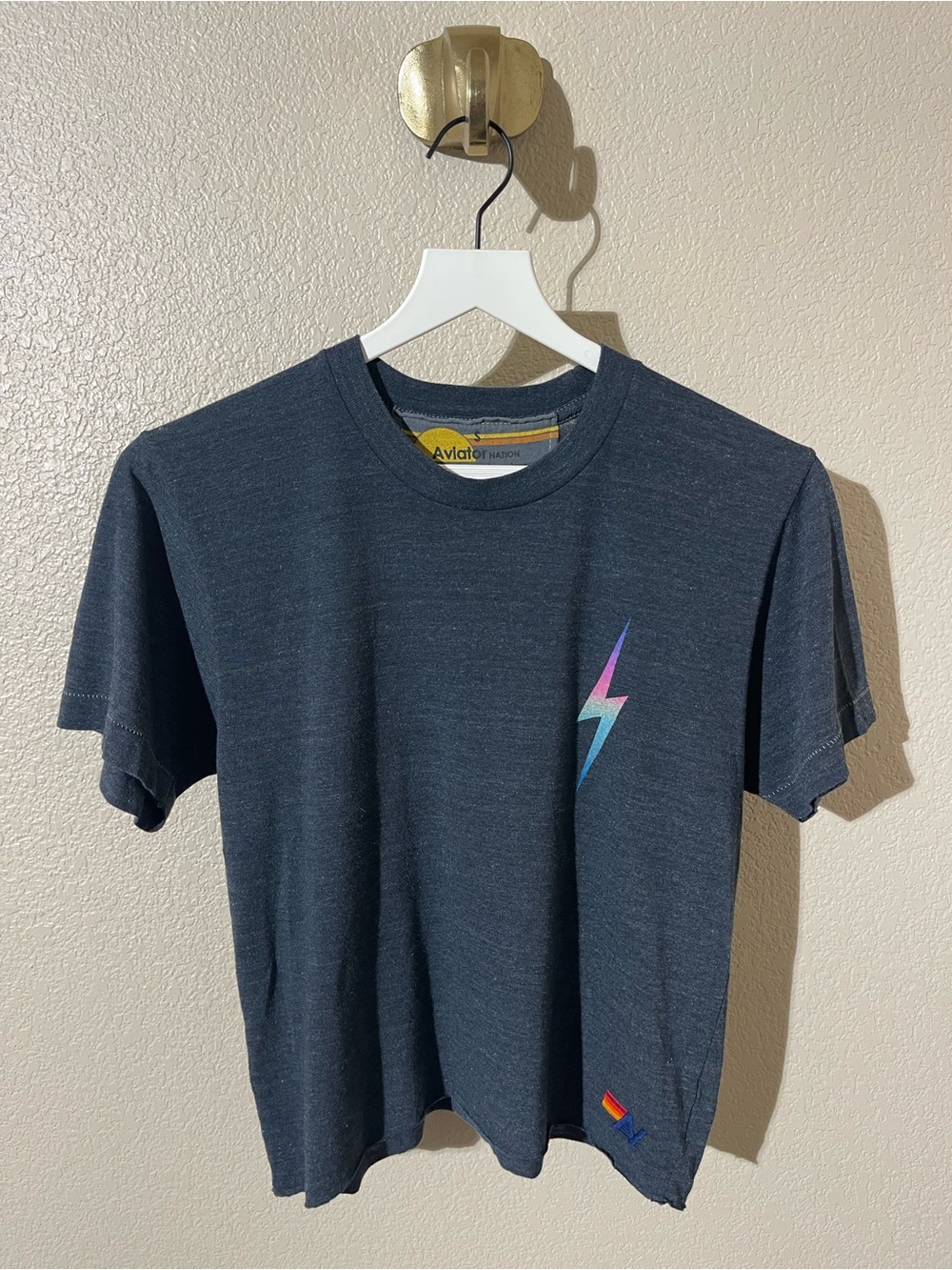 Aviator Nation Charcoal Tee with Yellow & Orange Logo